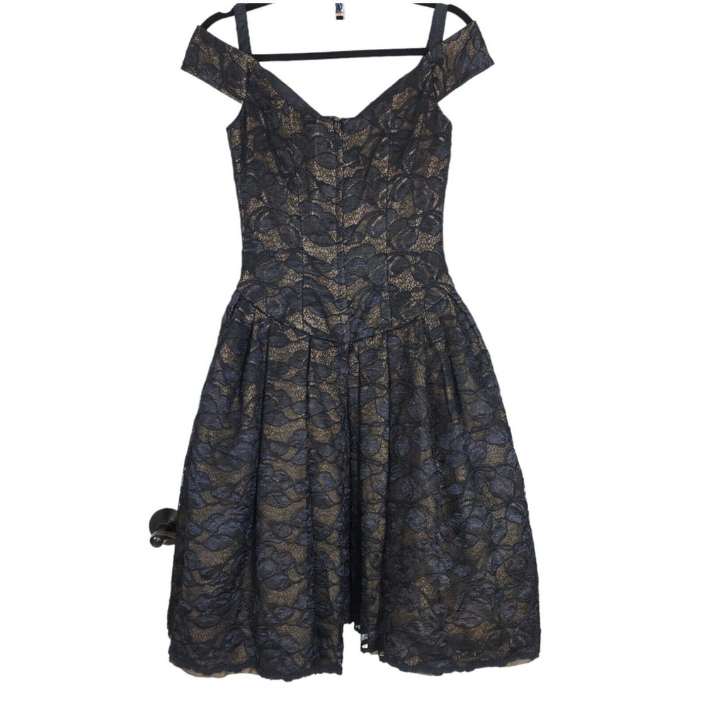 Victor Costa Womens Dress Vtg Black Lace Corset 80s Gothic Prom Puff Gown Size 4 - Picture 2 of 13